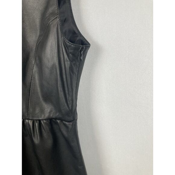 Rebecca Minkoff Black Leather Mini Dress Sz 8 Sleeveless Fit and Flare Edgy - Picture 4 of 11